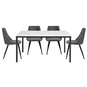 Wholesale Dinning Room Furniture Nordic Modern MDF White Faux Marble Dining Table and 4 Velvet Chairs Set