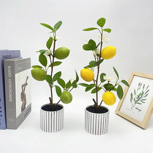 Arbre artificiel citronnier Paulon en pot, 35 cm de haut, avec fleurs, pour la décoration intérieure et les accessoires de photographie - Product Image 2