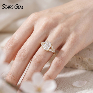 เครื่องประดับเพชรชั้นเลิศ Starsgem แหวนหมั้นทองคำแท้10K ประดับเพชรหลุยส์รูปทรงเรเดียนต์เพชรปลูกในห้องปฏิบัติการน้ำหนัก2.0กะรัต - Product Image 5