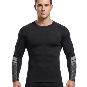 Men's Full Sleeve Rash Guard MMA <b>Compression</b> <b>Shirt</b> Quick Dry Spandex Polyester Front Print 260g Sport Top <b>Black</b> Gray Stripes - Product Image 1