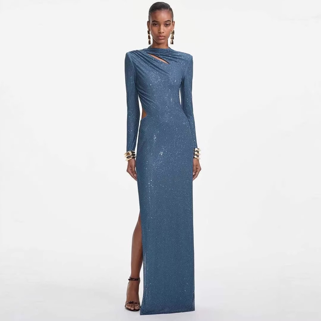 slim fit dress slacks Royal Blue Mesh Overlay Fitted Midi Dress