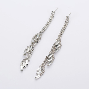 Boucles d'oreilles coréennes longues incrustées de strass, en stock, fournisseur d'usine <span class=keywords><strong>E327</strong></span> - Product Image 1