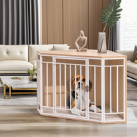 Meuble de caisse d'angle en bois et métal pour chien avec grande porte d'entrée et coussin amovible pour petits chiens de taille moyenne