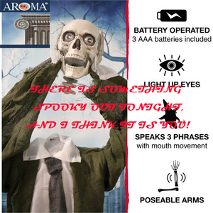Decorazione <span class=keywords><strong>di</strong></span> <span class=keywords><strong>Halloween</strong></span>: Scheletro Animatronico Verde <span class=keywords><strong>da</strong></span> Appendere con Occhi Luminosi e Bocca Parlante, Accessorio per Feste, 3 Batterie AAA - Product Image 4