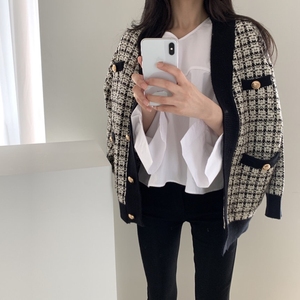 Cardigan Tendance Manches Longues à Grandes Poches en <span class=keywords><strong>Maille</strong></span> <span class=keywords><strong>Plaid</strong></span> Femme 6731# - Product Image 4