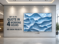 Glänzende Blaue Flüssige Seiden-Wellen 3D-Struktur Wandkunst mit Silberrahmen für Hotel-Aufzug-Lobby-Korridor, Maßgefertigte Großproduktion OEM
