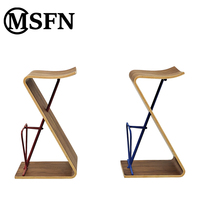 Tabouret de bar moderne et durable en bois courbé, avec structure en acier allié peint, sans accoudoirs, hauteur de comptoir, pour usage domestique et commercial