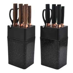 Ensemble de 7 pièces en acier inoxydable : Stérilisateur de couteaux intelligent, support, coffret cadeau, ciseaux de cuisine, hachoir de <span class=keywords><strong>chef</strong></span>, écologique, jetable, noir - Product Image 1