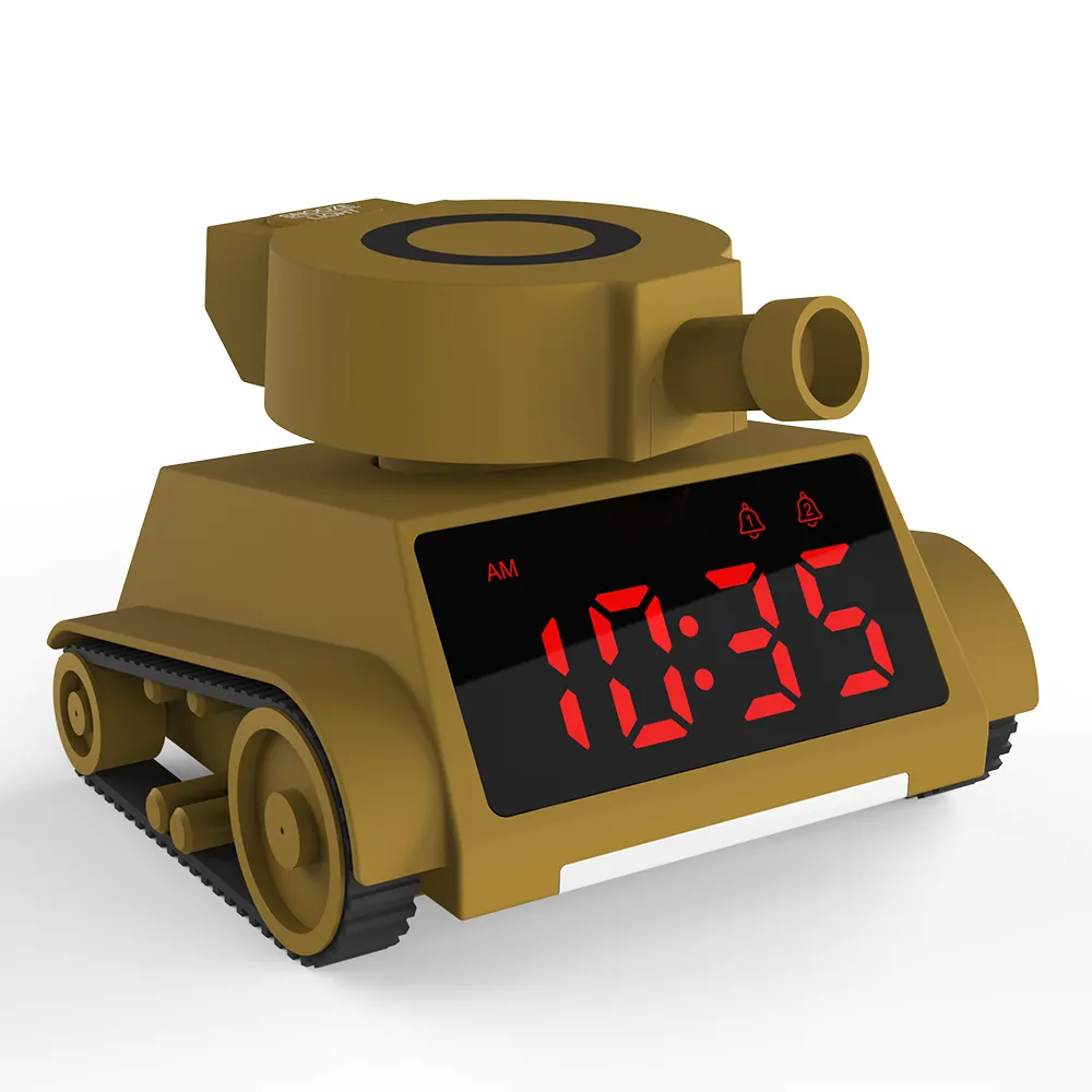 Relógio despertador eletrônico de estudante, modelo de tanque, sino duplo, despertador, carro de brinquedo, carro de ar, brinquedo para crianças, relógio infantil