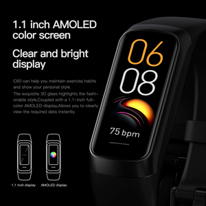 Top C60 AMOLED Smartband IP67 không thấm nước Heart Rate sức khỏe Màn hình thể thao thể dục ban nhạc Android IOS mặc thiết bị - Product Image 6