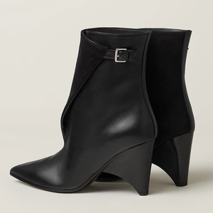Bottines à bout pointu en daim et cuir patchwork pour femme, avec boucles métalliques, talon original, sexy, respirantes, en coton pour l'automne - Product Image 5