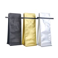 Sachet de café à fond plat en gros avec valve et fermeture à boucle, pochette à huit soudures latérales en papier kraft noir mat pour emballage alimentaire