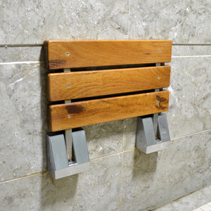 Hiện đại 15 \ "Gỗ Tếch Wall Mount gấp tắm băng ghế dự bị 40x34cm thép không gỉ Brass nhôm cho khách sạn và bệnh viện - Product Image 3