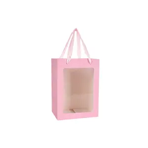 Ins Style Clear Window Tote Bag trasparente Flower Shop Bouquet Packaging sacchetto regalo di compleanno sacchetto regalo di carta per san valentino