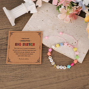 <span class=keywords><strong>Bracelet</strong></span> à perles lettres pour femme avec motif étoile et cœur, couleur or, réglable, en acrylique et résine/lucite, cadeau <span class=keywords><strong>GRANDE</strong></span> FRÈRE - Product Image 4