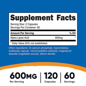 Suplemen Asam Alfa Lipoat, 600 mg dengan Ekstrak Biji Anggur, 120 Kapsul Nabati, Untuk Dewasa - Product Image 4