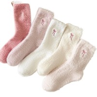 Chaussettes longues écologiques pour femmes, mignonnes, en polaire Waterflea, décoration d'intérieur, laine douce, standard, nœud brodé, usage quotidien, sommeil doux