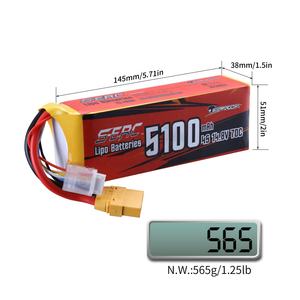 แบตเตอรี่ SUNPADOW 4S Lipo สำหรับเครื่องบินบังคับวิทยุ เฮลิคอปเตอร์ โดรน FPV ควอดคอปเตอร์ ความจุ 5100mAh 14.8V 70C พร้อมหัวต่อ XT90 สำหรับแบตเตอรี่ 8S - Product Image 4