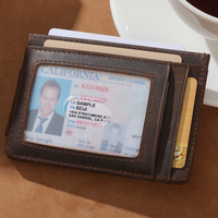 Dompet Kulit Full Grain Tipis untuk Pria Gaya Vintage, Tempat Kartu RFID dengan Magnet Kuat & Penjepit Uang di Saku Depan