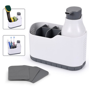Plastic Kitchen Sink Caddy Organizer With Towel Sponge Holder Dry Rack And Soap Dispenser For Household