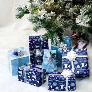 Custom Eco-Friendly Recyclable <b>Blue</b> Christmas Tree Snowflake Pattern Gift Wrapping <b>Paper</b> <b>Roll</b> Art <b>Paper</b> 100GSM Coated Waterproof - Product Image 3