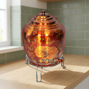 Distributeur d'eau en cuivre avec motif floral et robinet pour usage domestique - Product Image 3