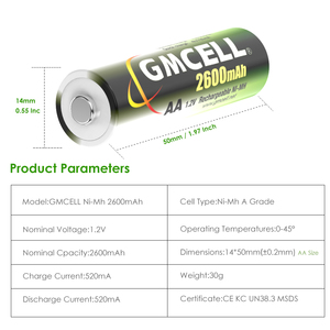 Batería Recargable Ni-MH AA de 1.5v a Precio de Fábrica, Batería Recargable NIMH AA de 600mAh 1.2v NI-MH AA - Product Image 2