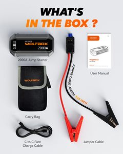 WOLFBOX 2000A 44.4Wh Démarreur de batterie 12V avec écran LED, portable pour moteurs essence 7L/diesel 6L, Noir/Gris, Pack de démarrage - Product Image 6