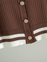 Ensemble cardigan tricoté contrastant à rayures - Haut à col en V, manteau et pantalon taille haute à jambes larges pour femme - Ensemble deux pièces automne