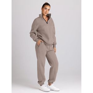 Conjuntos Deportivos de 2 Piezas para Mujer, Sudaderas con Cierre de Media Cremallera y Pantalones Deportivos Holgados de Felpa, Grosor Estándar - Product Image 3