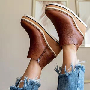 <span class=keywords><strong>Bottines</strong></span> tendance pour femmes, <span class=keywords><strong>bottines</strong></span> à talons hauts et épais pour l'hiver, <span class=keywords><strong>bottines</strong></span> à enfiler en PU synthétique confortables, bout rond, plateforme antidérapante - Product Image 2