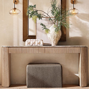 Consolle Rettangolare Premium in Marmo Naturale Rovere con Cassetti, Mobile Moderno Scanalato con Doppia Gamba, Credenza Artigianale per Ingresso - Product Image 1