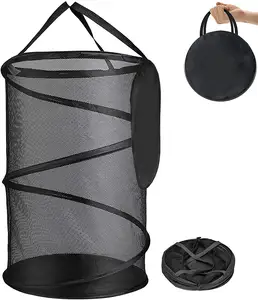 Collapsible Mesh Popup Laundry Hamper, Foldable Dirty Clothes Basket