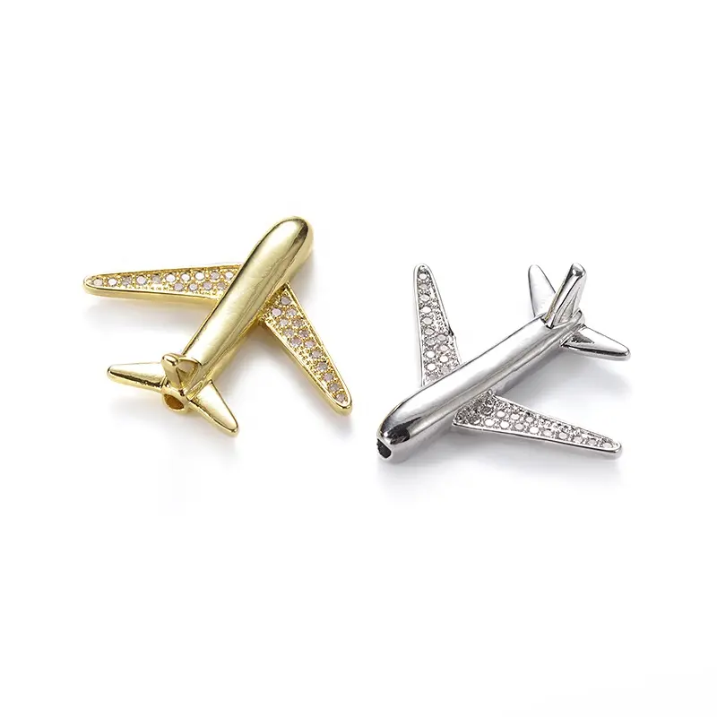Micro Pave Cz Rhodium & Golden Plated Sieraden Bedels Hangers Vliegtuig Vliegtuig Charm Hanger Voor Sieraden Maken