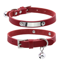 Kalung Kulit Sapi Asli Modern Sederhana Tahan Lama untuk Hewan Peliharaan dengan Label Nama Terukir, Pelat Baja Anti Karat untuk Anjing Kucing, Lonceng DIY, Lembut