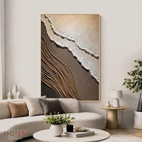 Grande peinture murale abstraite à texture épaisse, peinte à la main, motif vague océanique neutre, sur toile horizontale, pour décoration murale côtière moderne