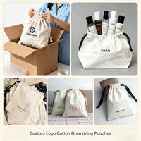 Sac en coton personnalisé avec cordon de serrage pour la vente en gros, pochette en coton avec logo sur mesure pour le rangement et l'emballage de sacs à main et de chaussures