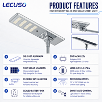 Farola LED Solar Grande de 300W 200W 100W con Clasificación IP65, Grado Comercial, Impermeable, de Alta Potencia, Ahorro de Energía, Iluminación para Carreteras