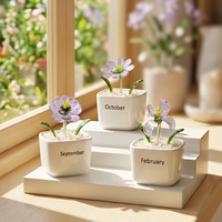 Set Tanaman Pot Bunga Kelahiran Mini Murano Glass Lucu 12pcs, Bonsai Bunga Kristal Tiup Tangan untuk Dekorasi Penyembuhan di Meja Kantor/Rak