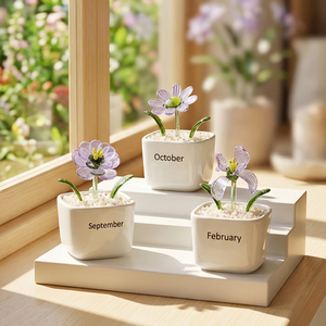 Lot de 12 mini plantes <span class=keywords><strong>en</strong></span> pot <span class=keywords><strong>en</strong></span> verre de Murano, fleurs de naissance, bonsaïs <span class=keywords><strong>en</strong></span> cristal soufflé à la main pour décoration de bureau et d'étagère, pour l'équilibre énergétique - Product Image 1