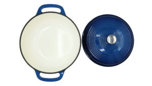 Cocotte en fonte émaillée bleue pour la <span class=keywords><strong>cuisson</strong></span> du pain au levain, avec couvercle, pot à gratin rond pour les boulangers à domicile - Product Image 5