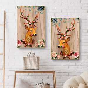 Impression sur toile personnalisée, image d'un cerf portant des <span class=keywords><strong>fleurs</strong></span>, affiche décorative, peinture avec cadre, décoration murale pour artiste, décoration intérieure pour salon - Product Image 2