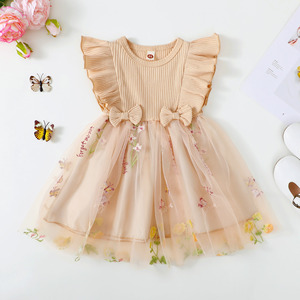 Vestido de verano casual sin mangas con cuello redondo para niñas, falda de <span class=keywords><strong>gasa</strong></span> con empalmes, estilo princesa, bordado floral, tratamiento suave, corte en A - Product Image 3
