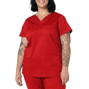 Women's Burgundy V-Neck <b>Scrub</b> <b>Top</b> Cotton Polyester Woven Hospital Uniform <b>Scrub</b> <b>Tops</b> - Product Image 5
