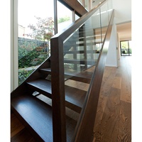 CBMMart-Escaliers d'intérieur droits modernes, escaliers flottants, marches en bois, garde-corps en verre avec lumières LED pour villa