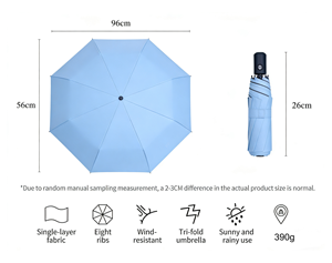 <span class=keywords><strong>Parapluie</strong></span> <span class=keywords><strong>automatique</strong></span> pliable à 8 baleines renforcées, résistant au vent, avec revêtement anti-UV en colle noire interne et impression couleur - Product Image 6