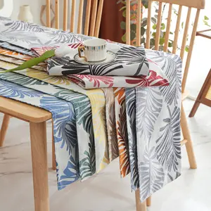 Corredor de mesa personalizado com logotipo duplo lado folha de palmeira corredor de mesa jacquard folhas corredores de mesa