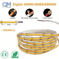 Bande lumineuse LED COB sans soudure 24V 8mm 3000K blanc chaud, ruban flexible sans points pour meubles