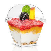 Récipient de service en plastique PS de 2oz, carré élégant, parfait, présentoir de mousse au yaourt avec couvercle