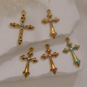 Colgantes y dijes de moda de acero inoxidable 316L chapados en oro PVD de 14K y 18K personalizados para hacer pulseras y dijes de cruz para la creación de joyas. - Product Image 2